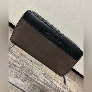 Ted Lapidus designer leather zipper around large  wallet Blue and Brown